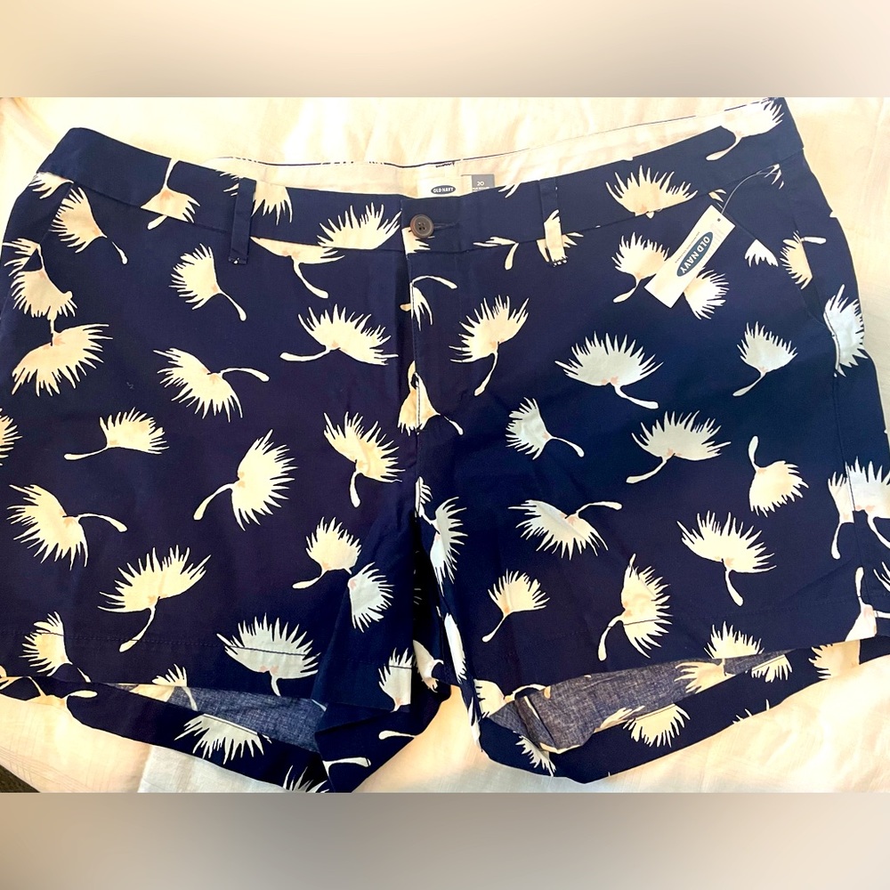 Old Navy shorts. Blue with white palms and hints of pink.  NWT. 20plus
